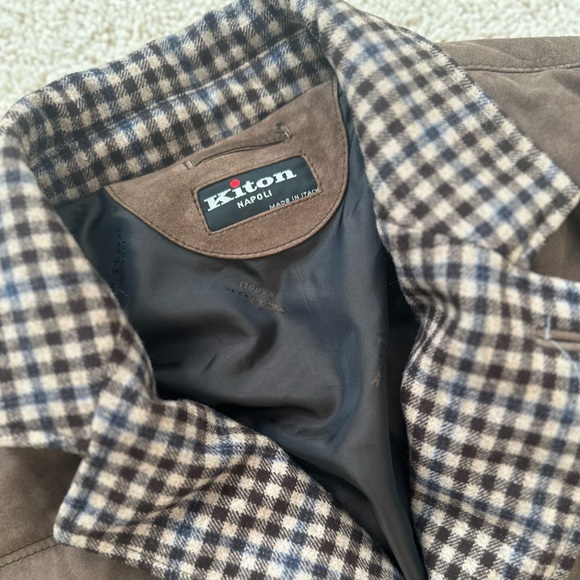 Kiton Napoli brown suede pelle leather puffer coat size 50 - Picture 3 of 10